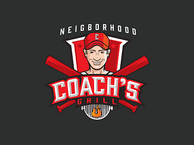 Logo Coach's Grill baseball coach color design fire grill hungry illustration inspiration logo restaurant