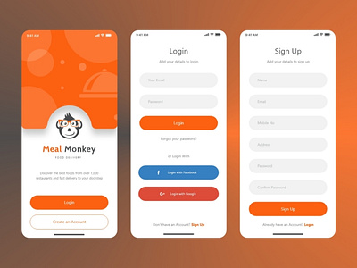 Food App- Login & Signup appdesign designinspiration figma foodapp graphicdesigner login monkey signup uidesign uiinspiration designinspiration uiux uiuxdesign userinterface xd