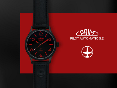 PRIM Pilot Automatic S.E. automatic black clean design designs flat minimal plane poster red shades shadow watch watches web webdesign