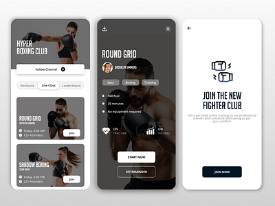 Boxers Training and Fitness App Design app design boxers design exercise figma fitness layout mobile design ui design uiux user experience user interface