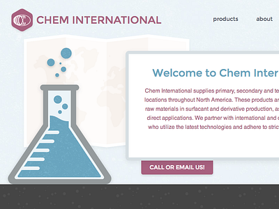 Chem International beaker bubbles chemical flat home page illustration map website