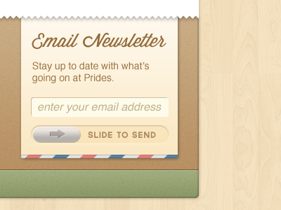 Prides Deli - Email Signup depth email footer newsletter slide subscription texture touch wood
