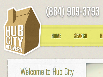HubCityDelivery.com Redesign 3d home page paper shadow texture website