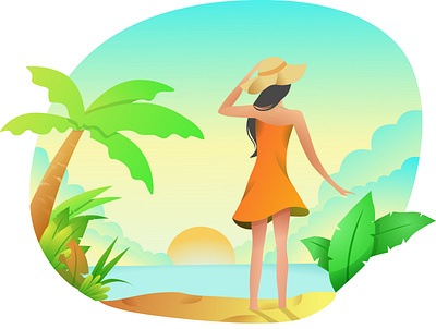 female design characters standing by the beach character design characterdesign vector vector art woman illustration