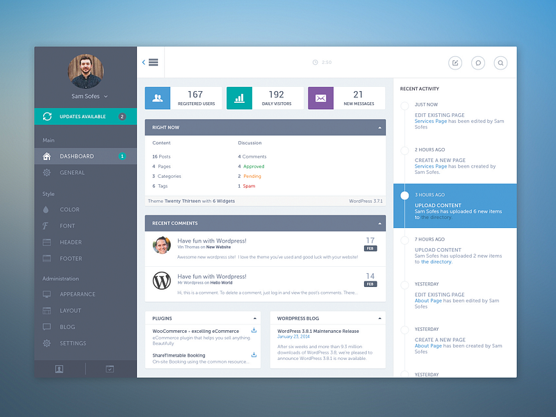 Wordpress Dashboard by Connor Murphy on Dribbble