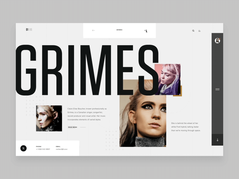 Grimes & Odesza - Made in Studio animation clean grimes invision invision studio landing page layout minimal modern odesza typography ui user interface web web animation website