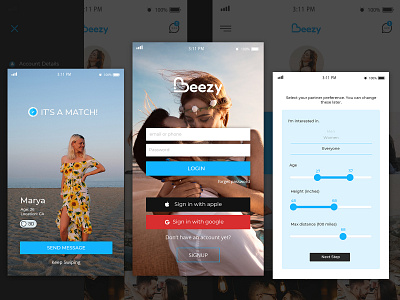 Beezy Dating App app design dating app ui design