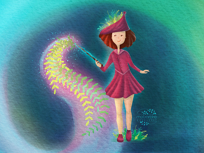 Witch aurora character design digital illustration digital painting floral flowers girl illustration magic