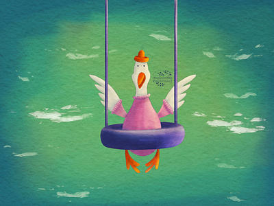 Lovely Goose animal aurora character design clouds happy illustration sky swing