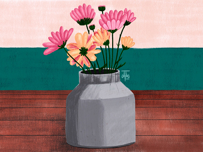 Flowers colorpencil digitalart digitalartist flower flowers illustration illustration art ipadpro pot spring table
