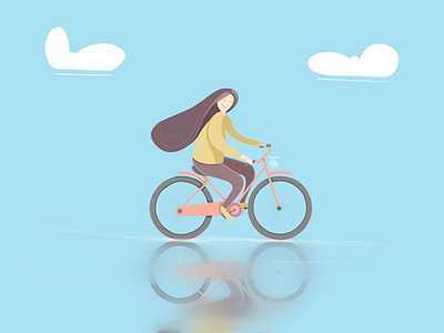 Cycling Girl bike characterdesign clouds cycling girl hair longhair rainy