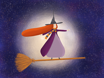 Halloween character design girl hair halloween illustration long hair moon night sky stars sweep witch