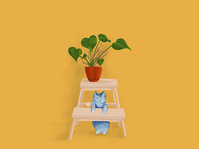 Playful Cat animal blue cat flower plant