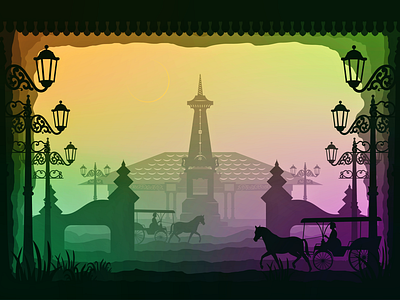 Yogyakarta diorama flat illustration silhouette vector