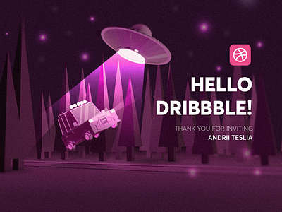 Hello Dribbble! aliens cinema 4d hello dribbble i want to believe illustration logo ufo vector web