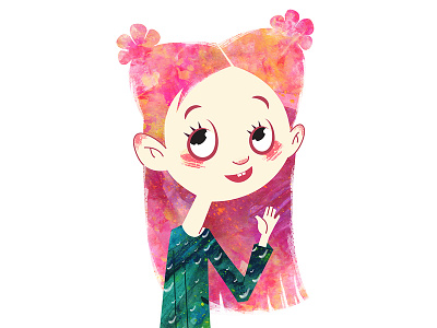 Hi to everyone! children cute digital 2d girl illustration pink smile