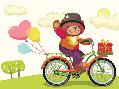 Teddy Bear With Balloons clown gift happy illustration postcard smile teddy bear