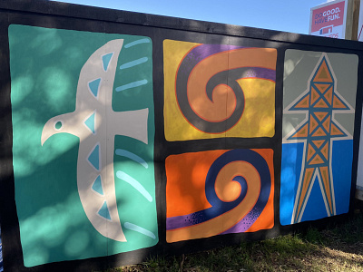 Mural - Onehunga - Auckland - North facing wall artist artwork branding contemporary art koru local art maori art mural painter power pylon seabird