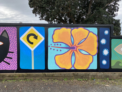 Mural - Onehunga - Auckland -South Wall artwork auckland branding constellation contemporary art hibiscus maori art southern cross