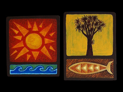 Sun - Sea - Fish - Tree artwork contemporary art illustration pacific style painting