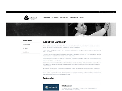 About Buy NZ Campaign Web Page black and white photography branding css responsive design design html layout new zealand website website design