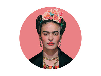 Frida Kahlo - Low Poly Illustration - Watermelon Variant