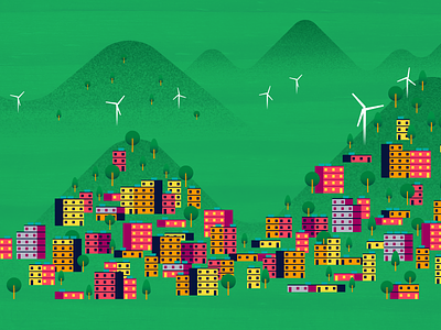 Favela energy favela hills illustration mountains trees wind turbine