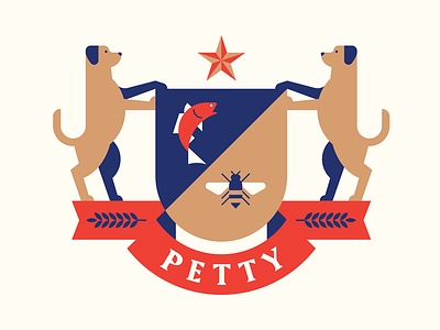 Petty Crest banner barley bee crest dog fish heraldry shield star texas