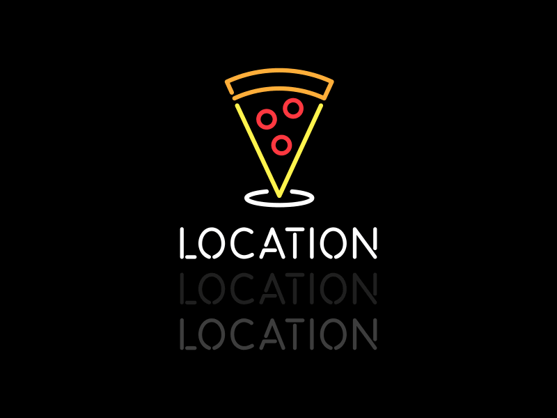 LOCATION LOCATION LOCATION animation map pin neon pepperoni pizza slice