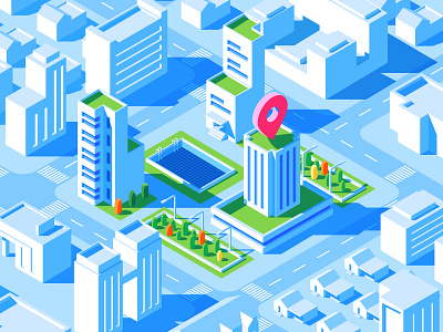 Blue Building Isometric building flat illustration isometric vector