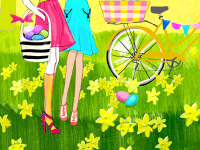 Easter Daffodils fashion figure illustration watercolor whimsical