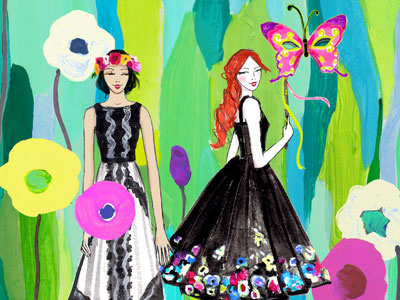 Flower Garden fashion figure illustration watercolor whimsical