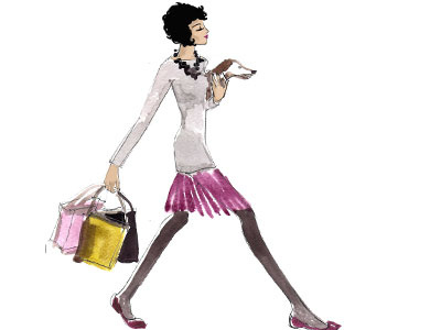 Shopping fashion figure illustration shopping watercolor whimsical