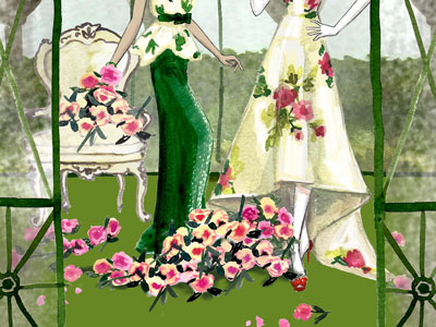 Solarium fashion floral illustration romantic roses
