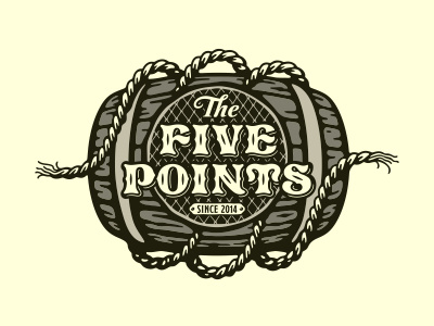 Rum bar "The Five Points" bar barrel design logo mark pirate rope rum