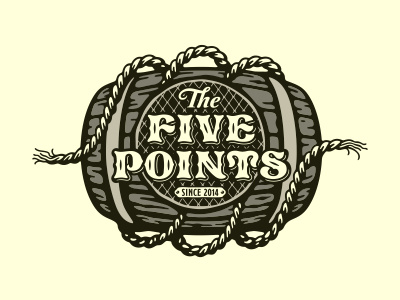 Rum bar "The Five Points" barrel rope pirate rum bar logo mark design