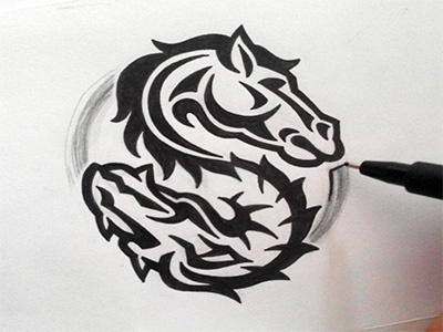 Sketch logo — 2 design dragon horse illustration logo mark mythical s sign sketch