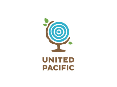 United Pacific bark design globe leaf logo mark pacific ripple tree water wood