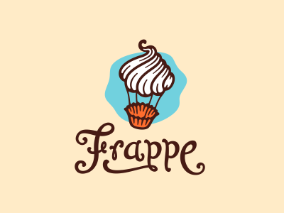 Frappe aerostat air balloon cafe cloud cream design logo mark