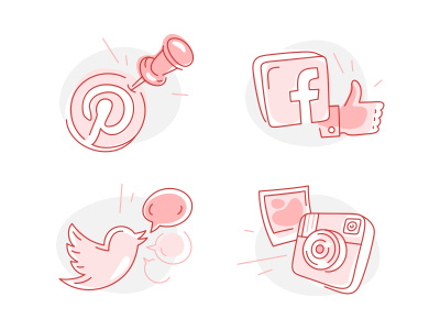 Icon set bird camera facebook hand icons illustration instagram like pin pinterest social twitter