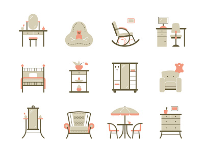 Icon set furniture home house icons iconset illustration interior store vector