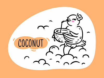 Coconut artwork bird charcter clouds coconut design fourhands illustration lettering package scentbird