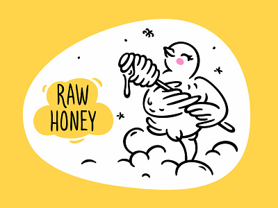 Raw Honey artwork bird charcter clouds design fourhands honey illustration lettering package scentbird