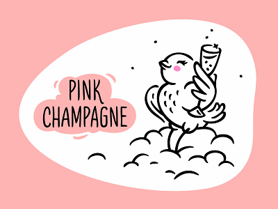 Pink Champagne artwork bird champagne charcter clouds design fourhands illustration lettering package scentbird