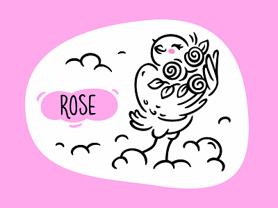 Rose artwork bird charcter clouds design fourhands illustration lettering package rose scentbird