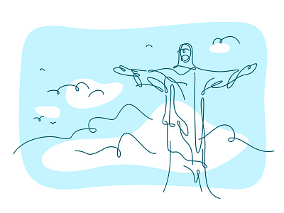 Rio brazil christ city fourhands illustration line rio rio de janerio satatue stroke vector