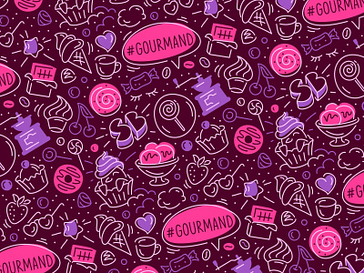 gourmand pattern bird branding candy character coffee cute design fourhands fragrance gourmand illustration line packaging pattern scent scentbird seamless sweets typography vector