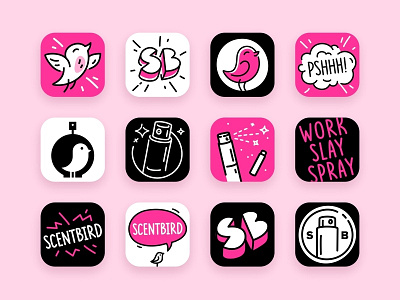 App Icon Options app icon bird branding character fourhands fragrance icons illustration line logotype mark perfume scentbird sign stroke typography vector