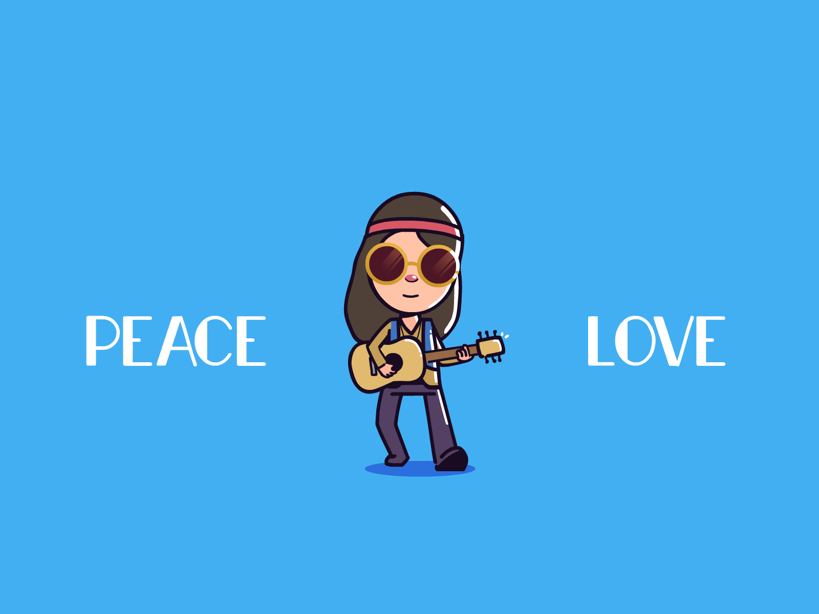 Hippie 2d animation cute hippie love peace walkcycle