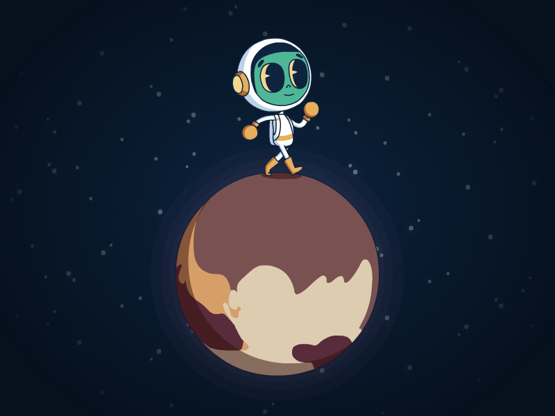Tour on Pluto animation cartoon cute framebyframe loop planet pluto space stars universe walk cycle